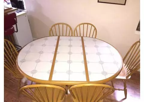 Oak Ceramic Tile Top Table w/6 Oak Chairs